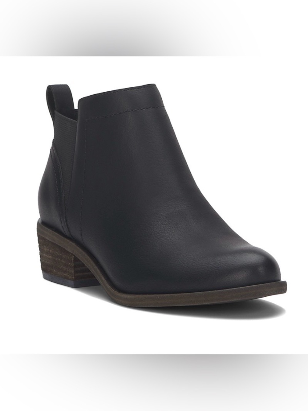LUCKY BRAND Black Faux Leather Chelsea Ankle Boot with Low Block Heel. NIB